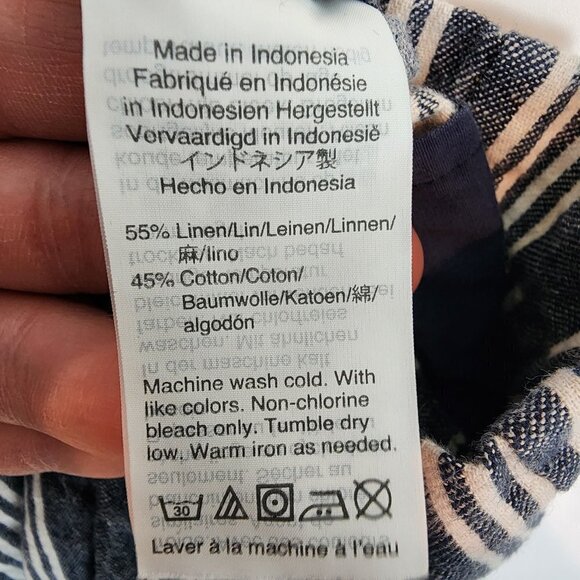 Madewell Linen Cotton Blend Paperbag Pants High Rise Blue Railroad Stripe Pant 4 - Picture 9 of 13